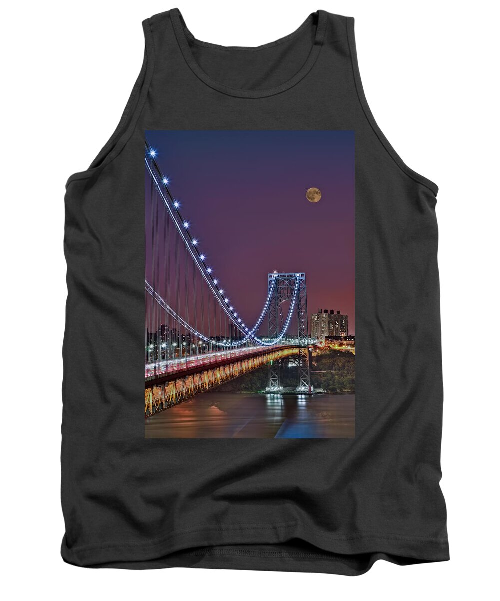 Full Moons Tank Top featuring the photograph Moon Rise over the George Washington Bridge by Susan Candelario