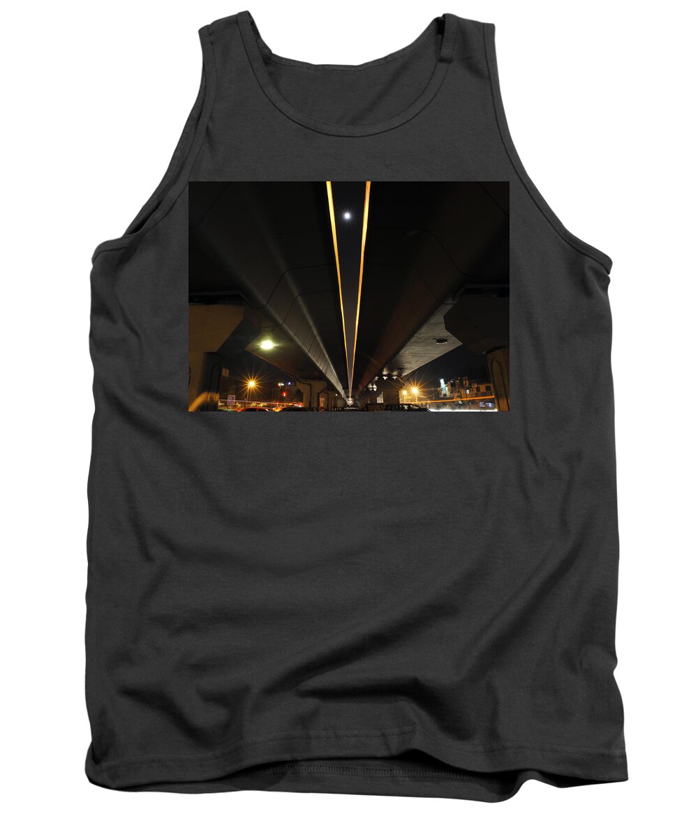 Cars Tank Top featuring the photograph Moon visible between the flyover gap by Sumit Mehndiratta