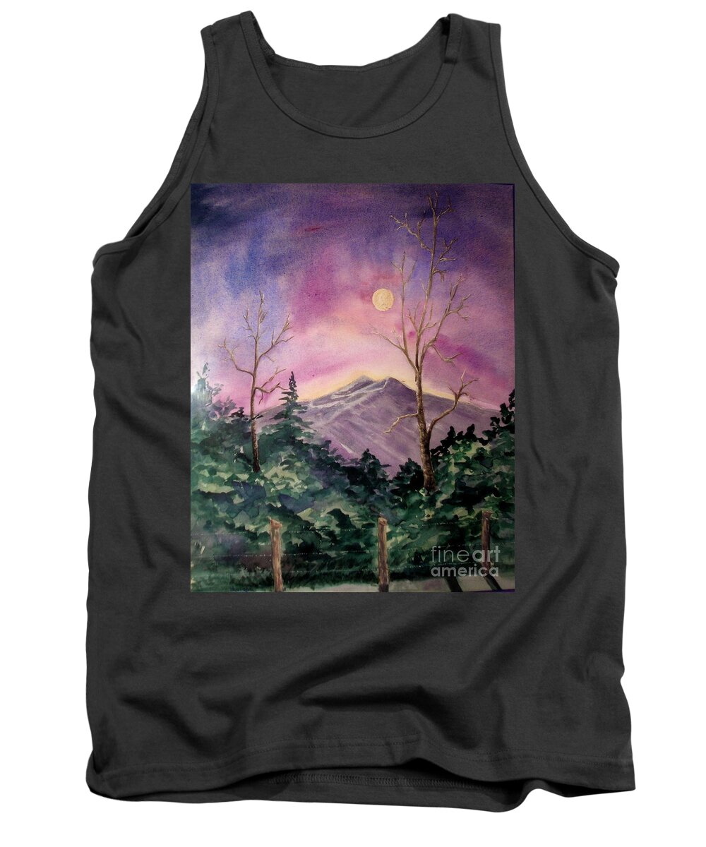 Landscape Tank Top featuring the painting Moonlight Mountain by Genie Morgan