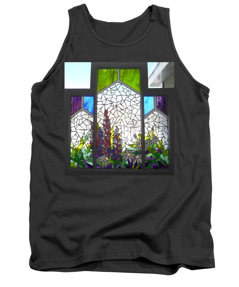Stained Glass Tank Top featuring the glass art Mosaic Stained Glass - The Flower Box by Catherine Van Der Woerd