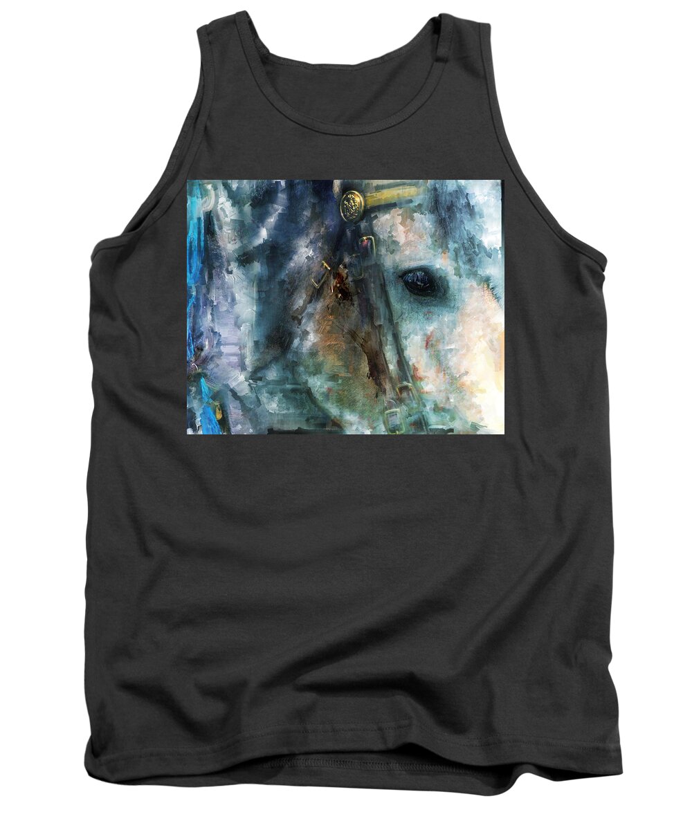 Evie Tank Top featuring the photograph Mounted New York Saturday by Evie Carrier