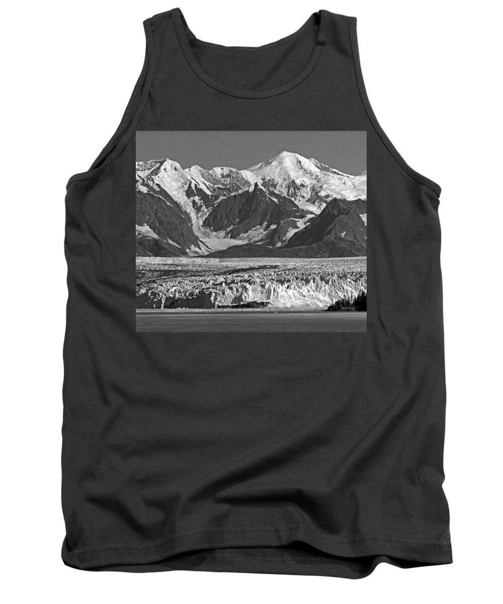 Columbia Glacier Tank Top featuring the photograph T-M1607-EH-BW-Mt. Marcus baker and Columbia Glacier by Ed Cooper Photography