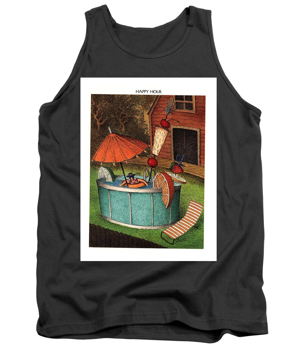 Happy Hour
(man Sits In Huge Pool With Various Fruits Submerged In The Pool Along With Him.)
Drinking Tank Top featuring the drawing New Yorker August 8th, 1994 by John O'Brien