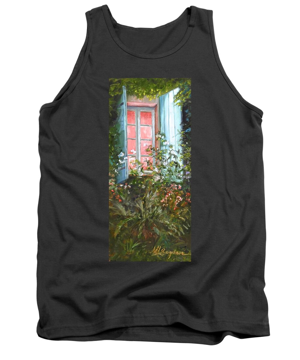 Oil Painting Of Windows Tank Top featuring the painting Night Light by Maryann Boysen