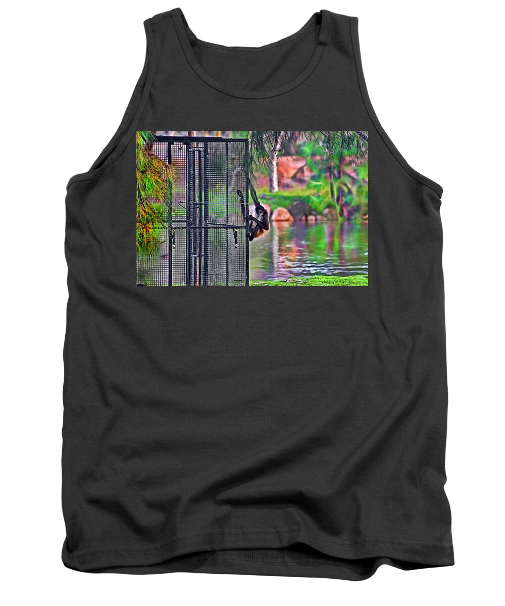 Black Handed Spider Monkey Tank Top featuring the photograph No prison for me by Miroslava Jurcik