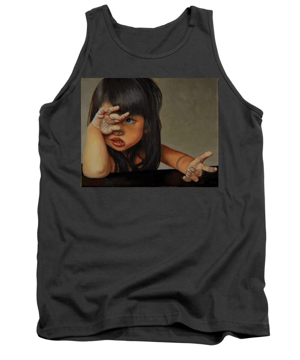 Portrait Tank Top featuring the painting No by Thu Nguyen