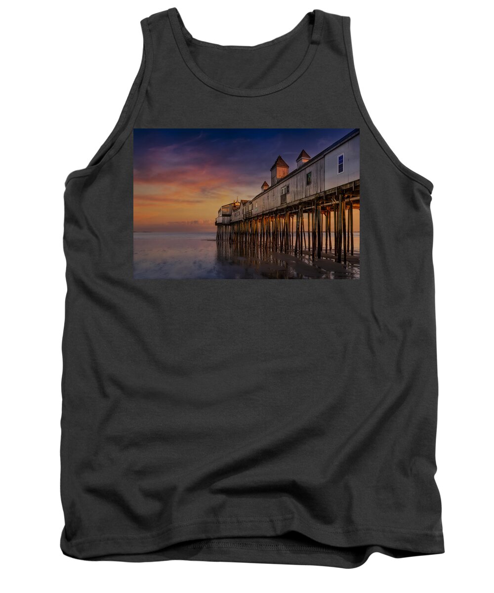 Old Orchard Beach Tank Top featuring the photograph Old Orchard Beach Pier Sunset by Susan Candelario
