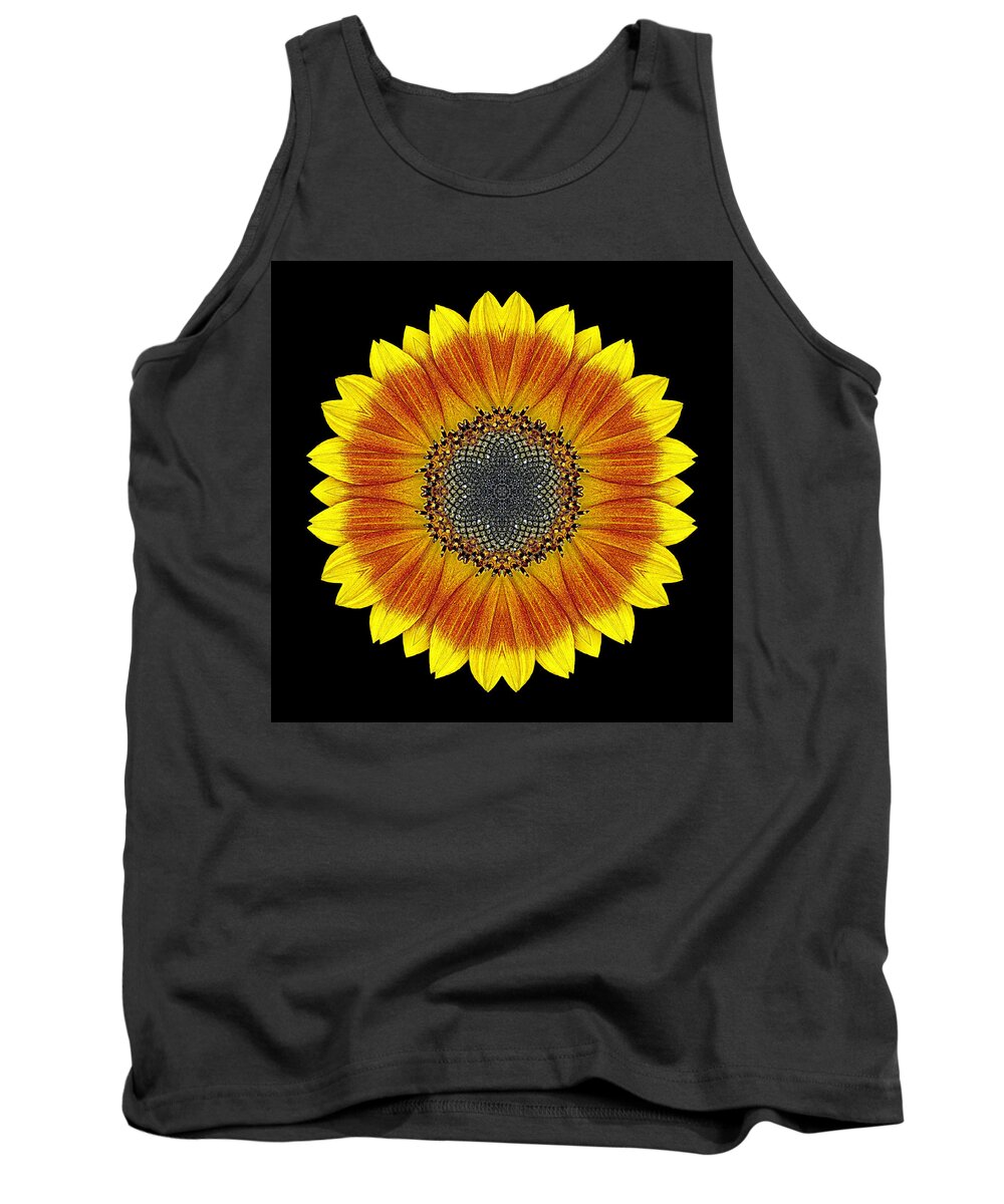 Flower Tank Top featuring the photograph Orange and Yellow Sunflower Flower Mandala by David J Bookbinder