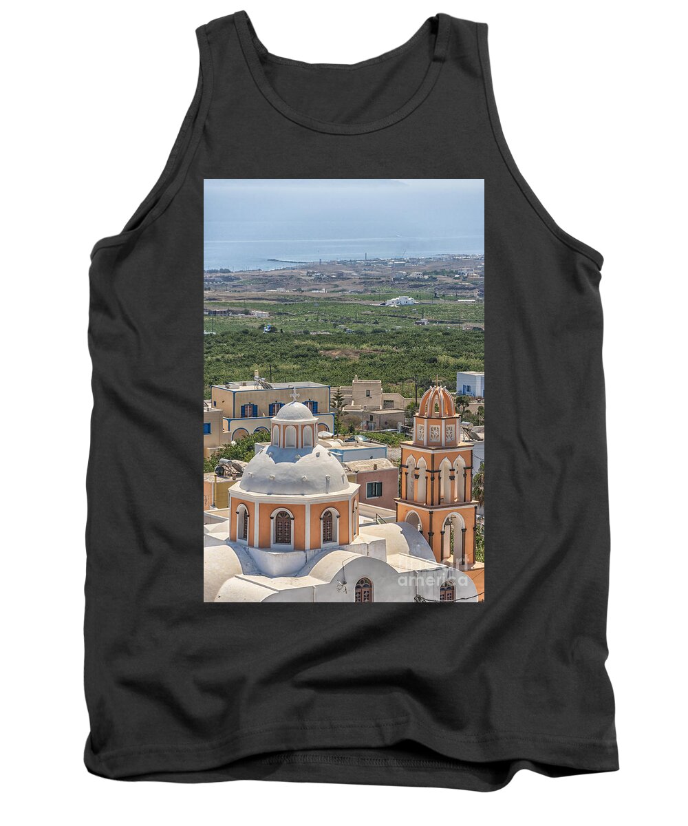 Peach Tank Top featuring the photograph Peach Church Santorini by Antony McAulay