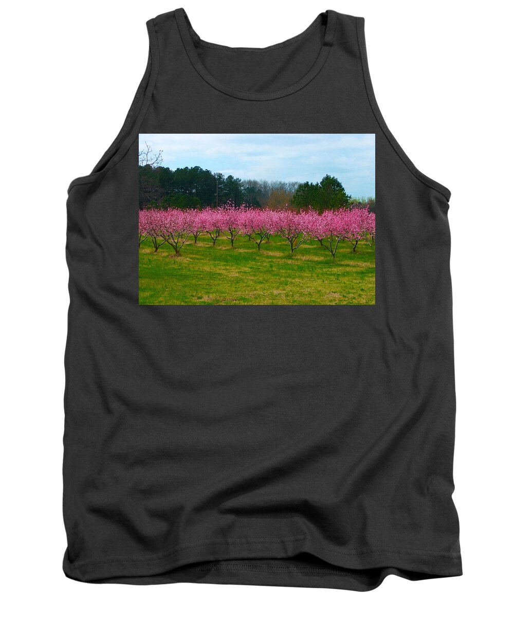 Landscape Tank Top featuring the photograph Peach Tree Grove by Jan Marvin by Jan Marvin
