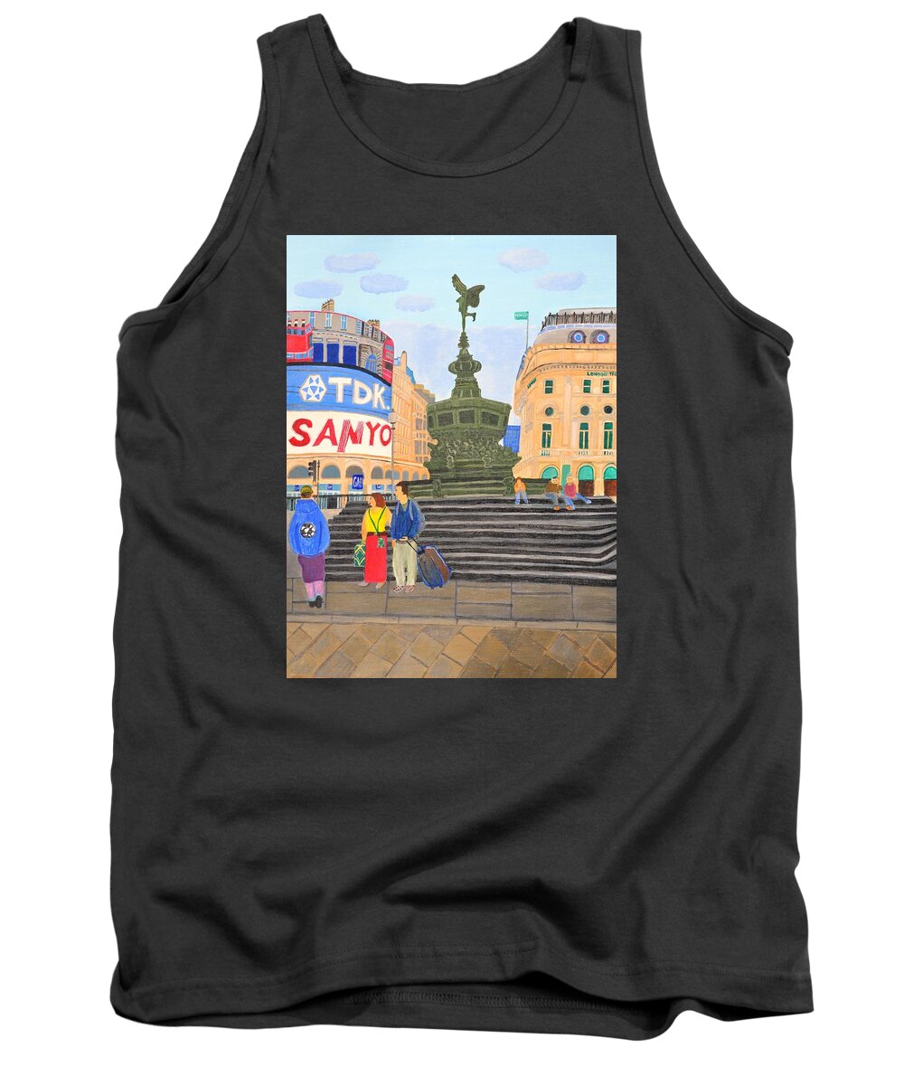 London Tank Top featuring the painting London- Piccadilly Circus by Magdalena Frohnsdorff
