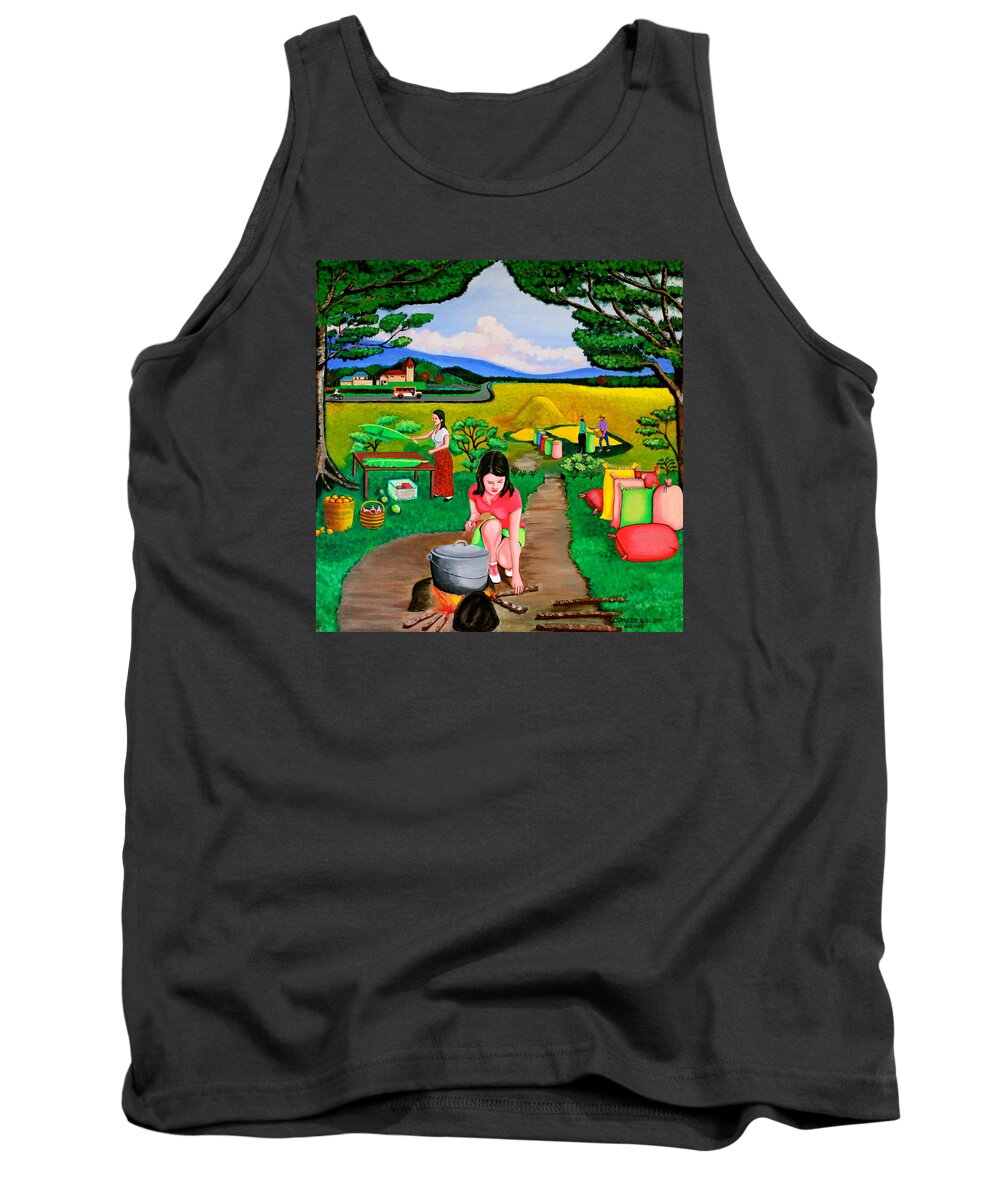 Cookout Tank Top featuring the painting Picnic with the Farmers by Cyril Maza