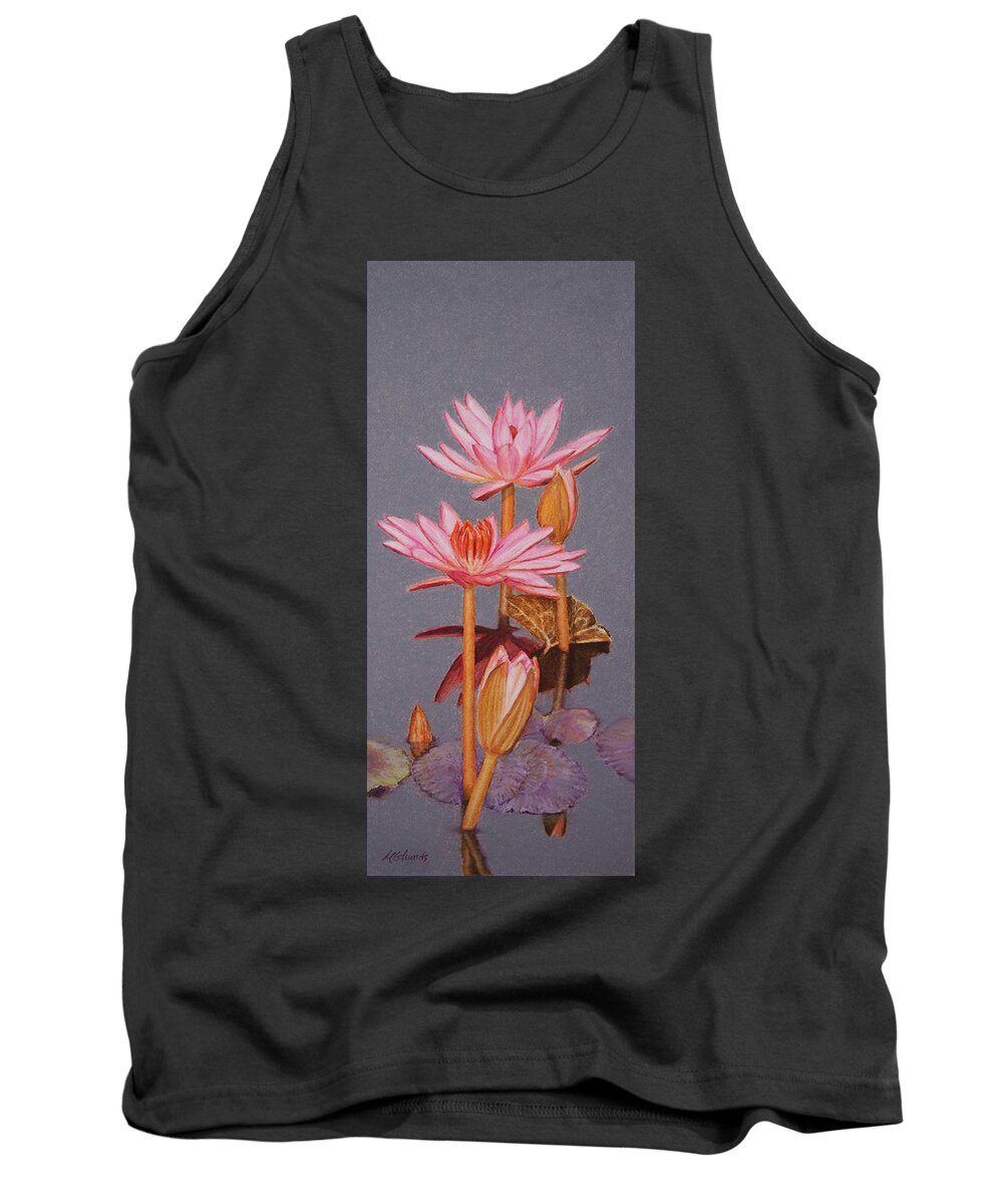 Pink Tank Top featuring the painting Pink Water Lilies by Marna Edwards Flavell