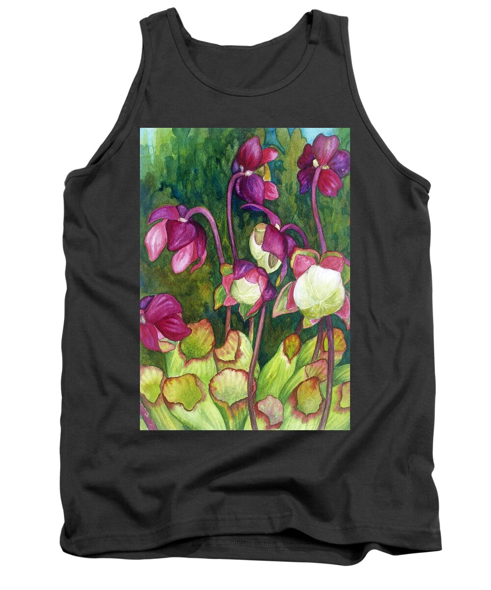 Flowers Tank Top featuring the painting Pitcher Plant Flowers by Helen Klebesadel