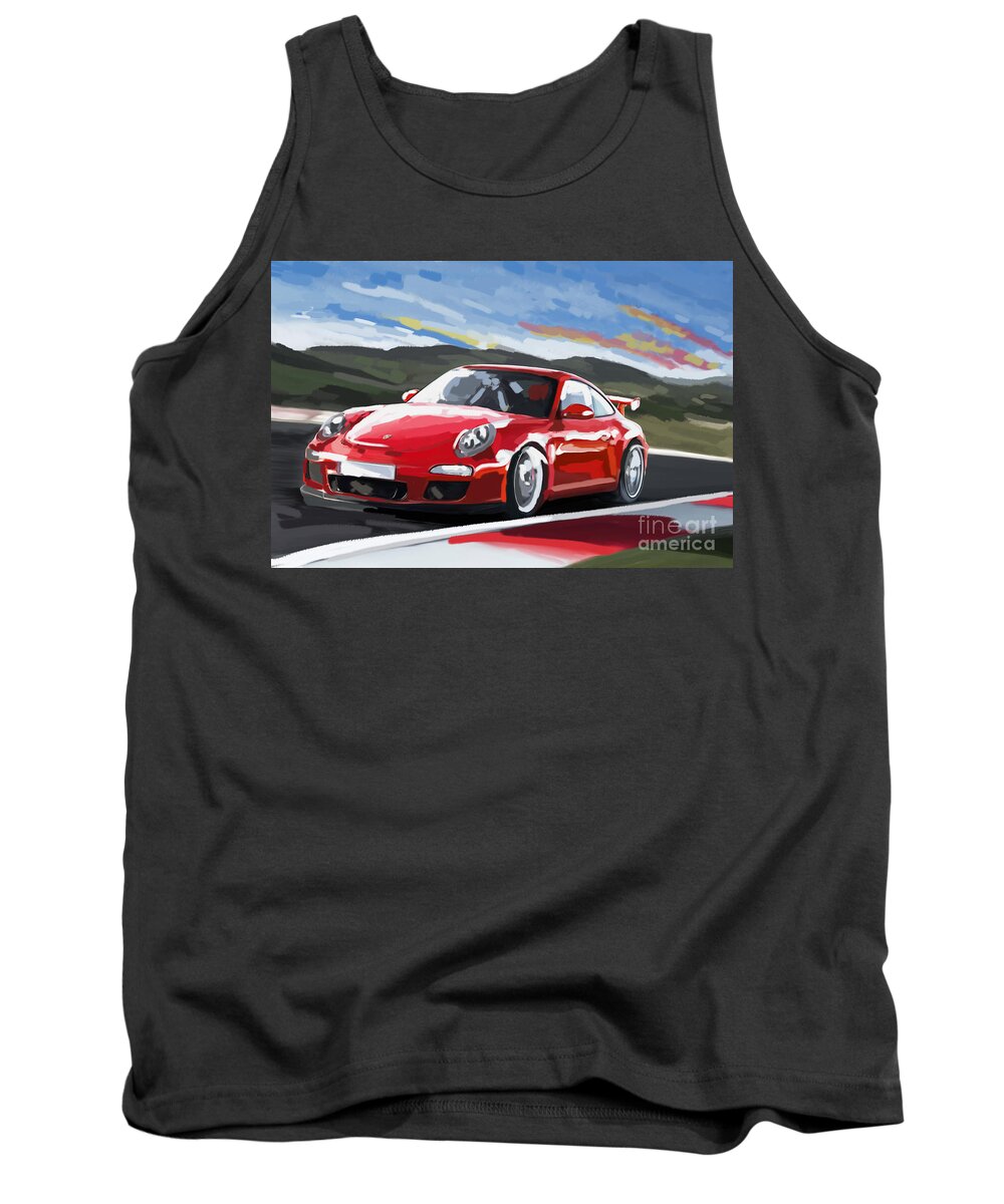 Porsche Tank Top featuring the painting Porsche 911 GT3 Impressionist by Tim Gilliland