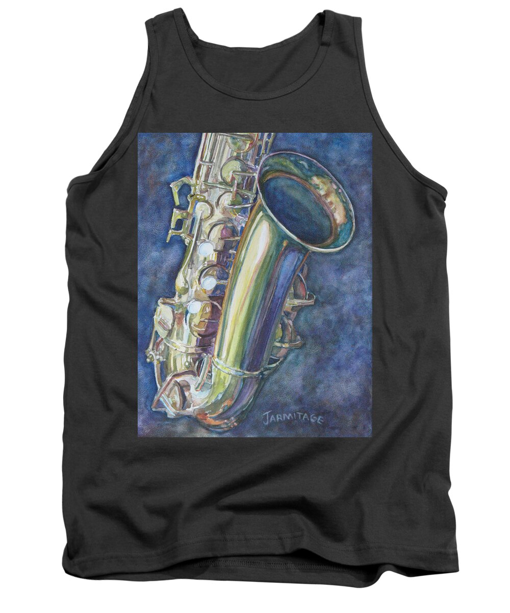 Sax Tank Top featuring the painting Portrait of a Sax by Jenny Armitage