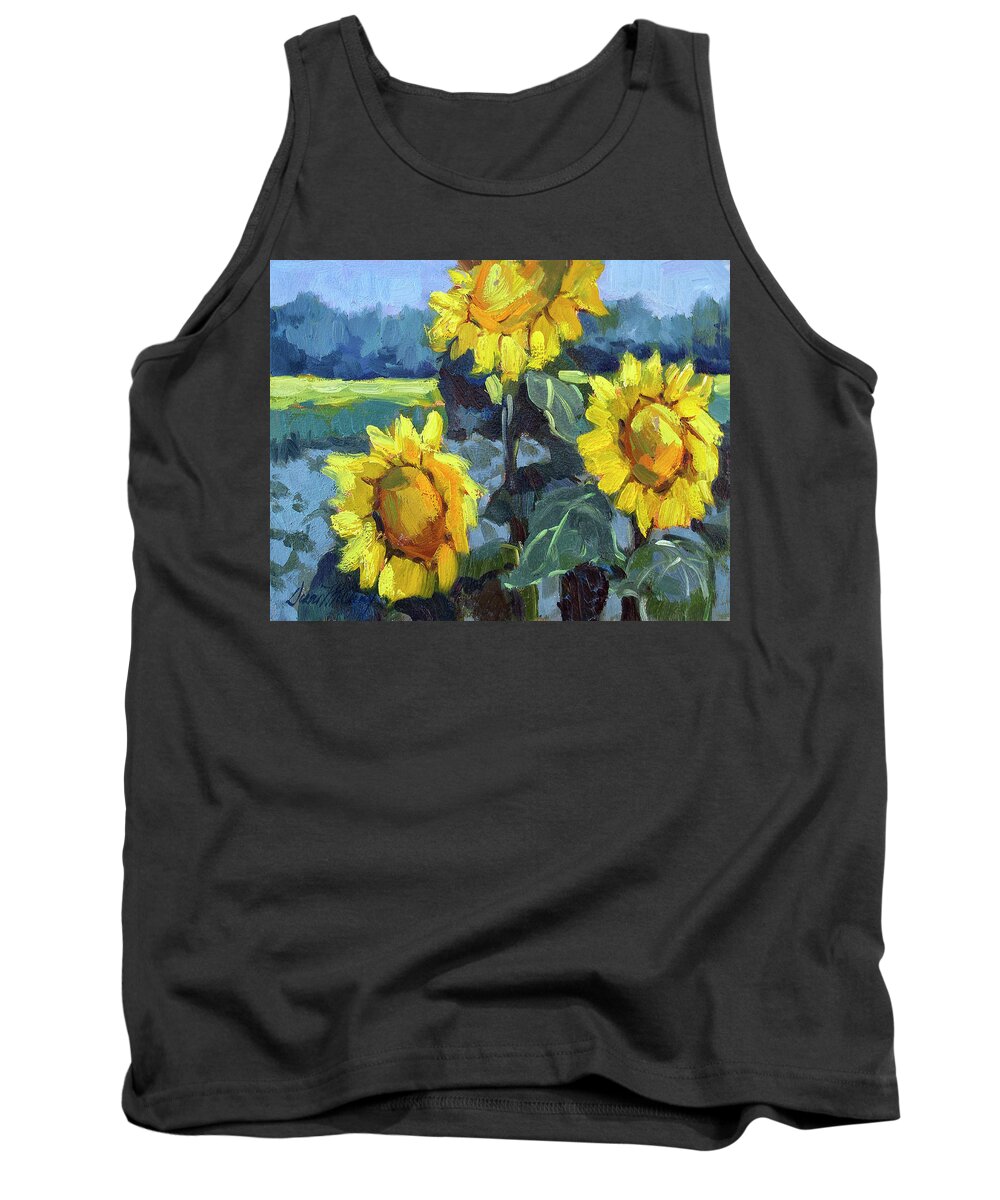 Provence Tank Top featuring the painting Provence Sunflower Trio by Diane McClary
