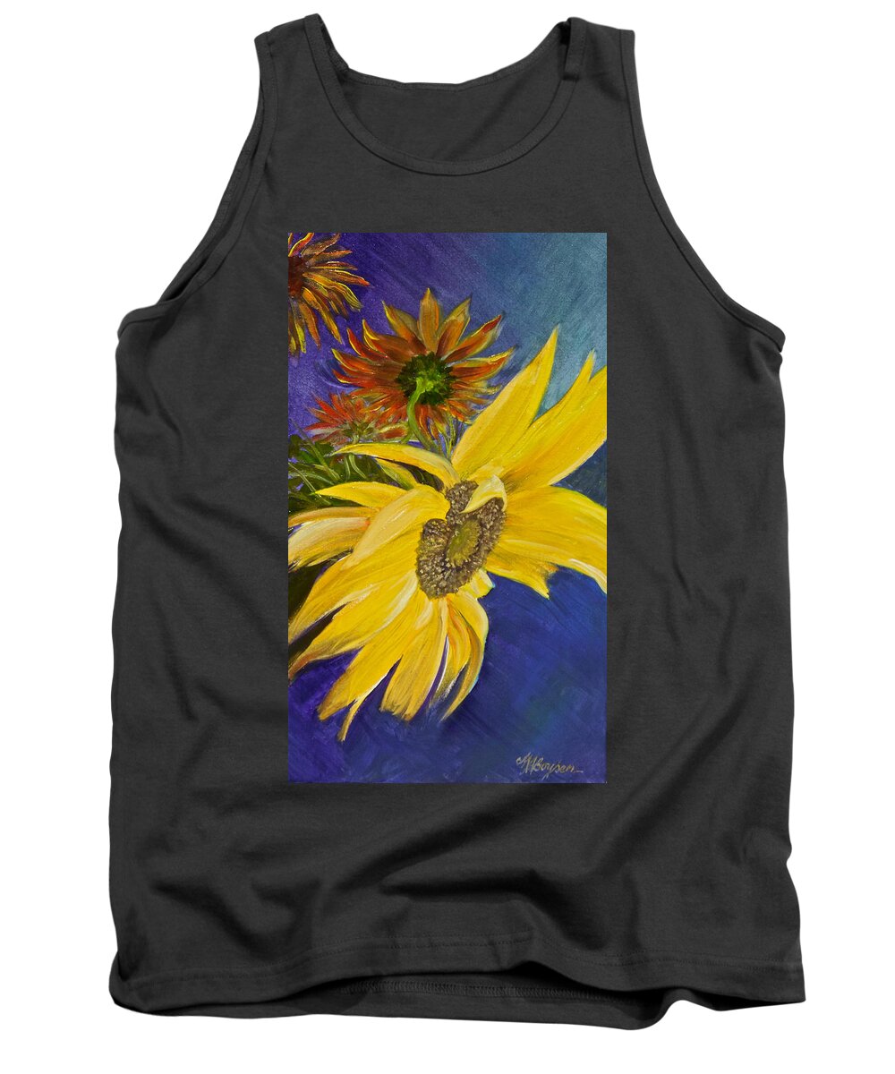 Sunflowers Tank Top featuring the painting Puttin' on a Sunny Face by Maryann Boysen