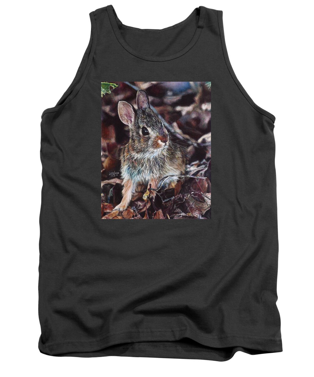 Rabbit Tank Top featuring the painting Rabbit in the Woods by Joshua Martin