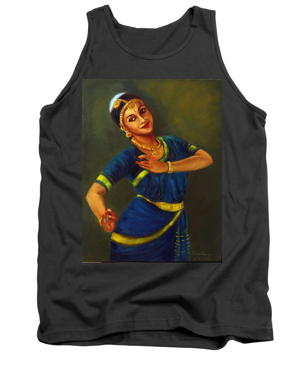 Bharatanatyam Dancer Tank Top featuring the painting Radha playing Krishna by Asha Sudhaker Shenoy
