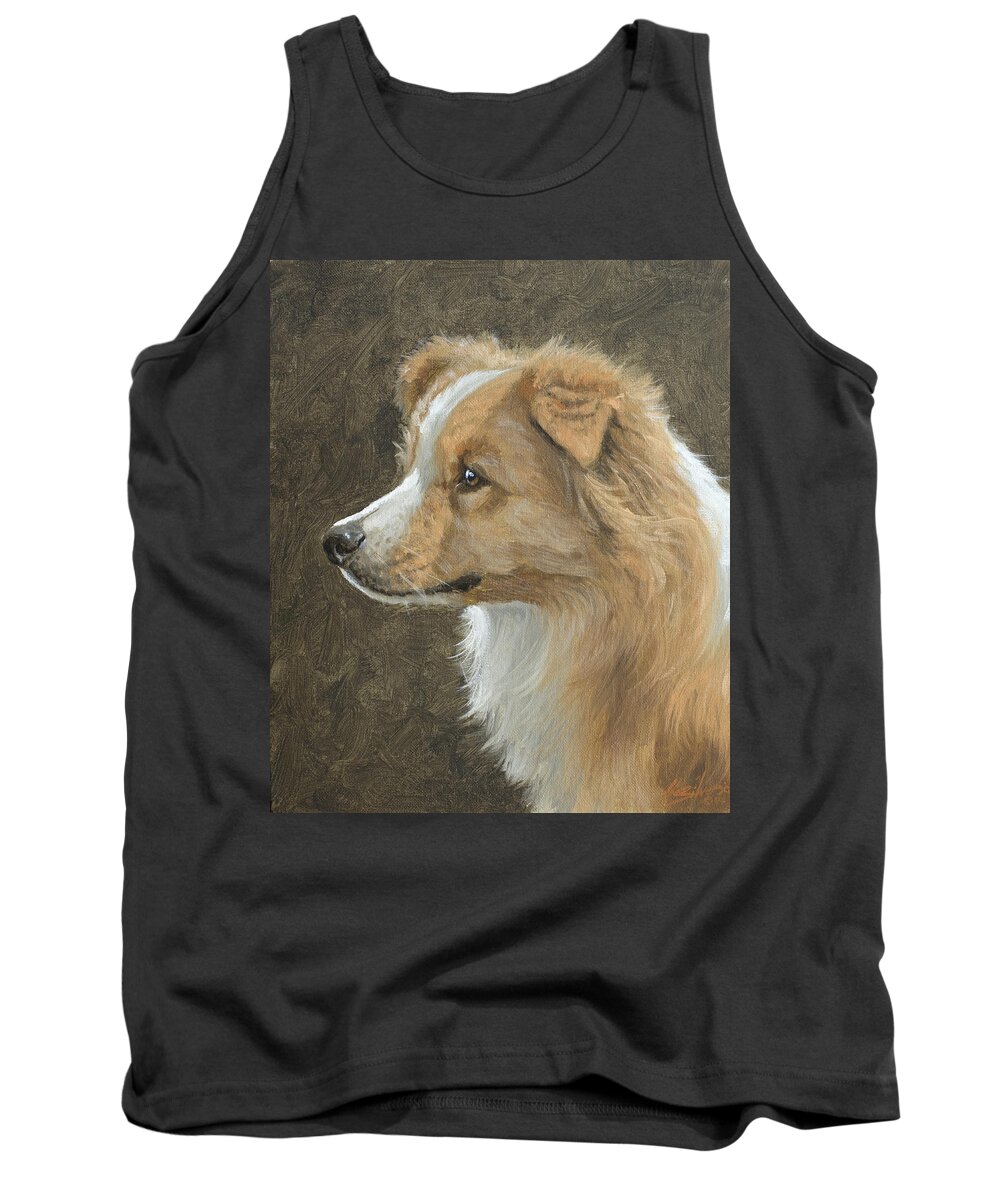 Border Collie Tank Top featuring the painting Red Border Collie Portrait by John Silver