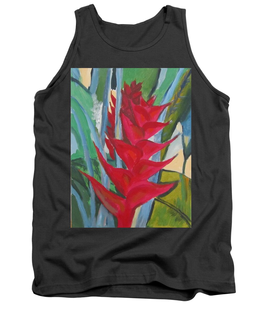 Flower Tank Top featuring the painting Red Heliconia by Jennylynd James