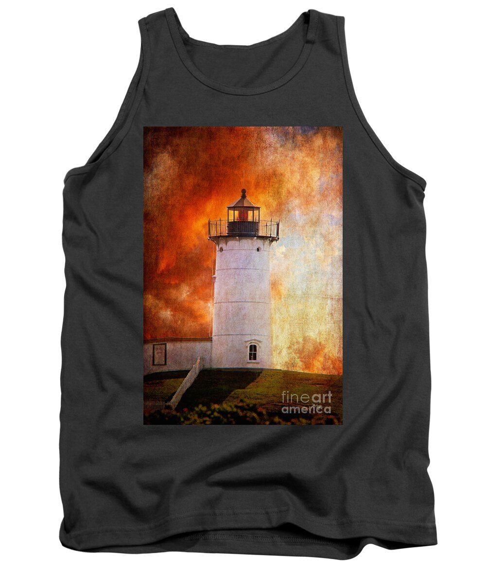Lighthouse Tank Top featuring the photograph Red Sky At Morning - Nubble Lighthouse by Lois Bryan