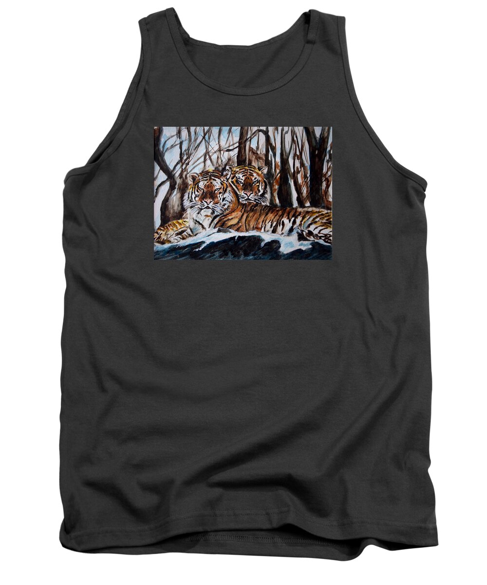 Tiger Tank Top featuring the painting Resting by Harsh Malik