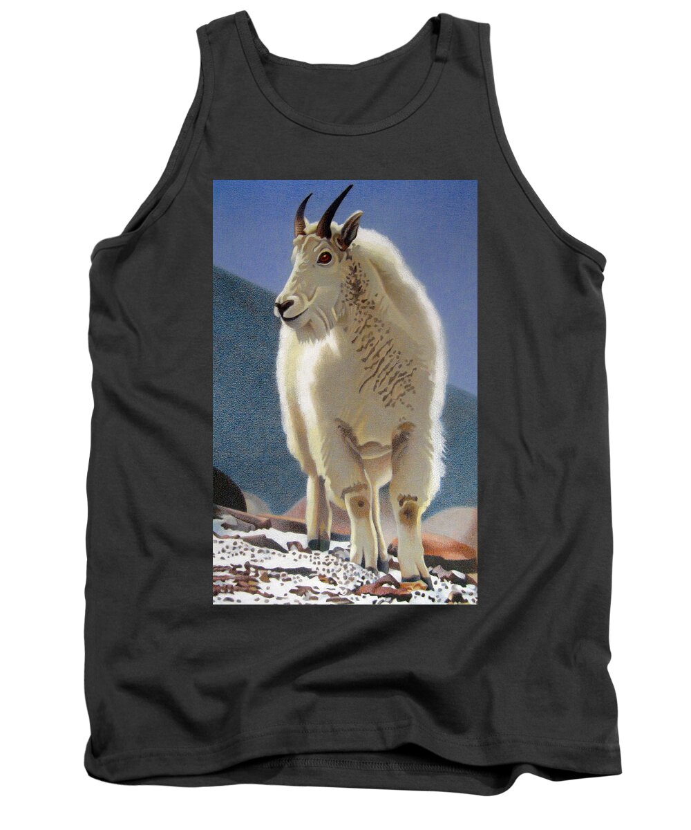 Art Tank Top featuring the drawing Rocky Mountain Goat by Dan Miller