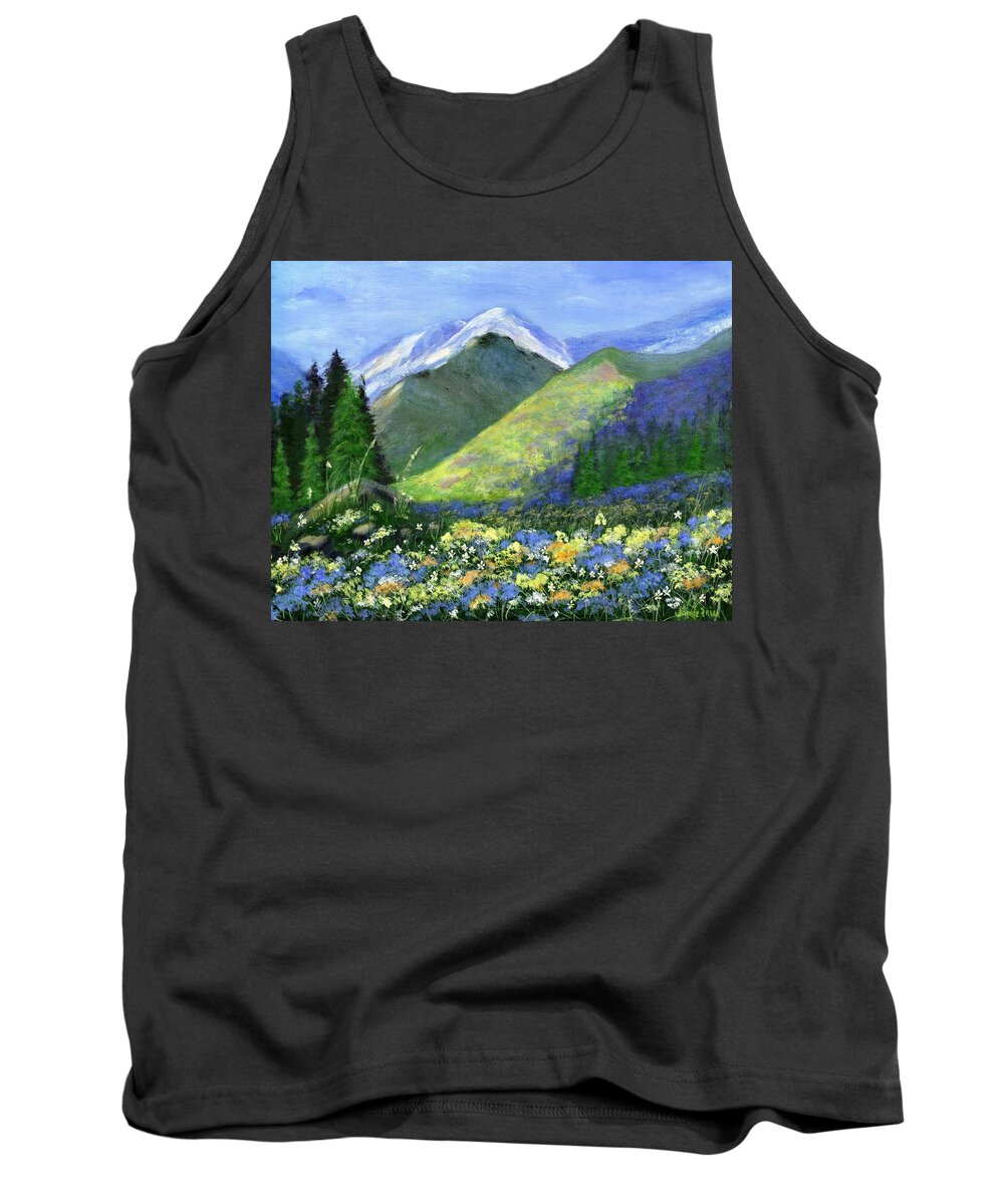 Rocky Mountain Tank Top featuring the painting Rocky Mountain Spring by Jamie Frier
