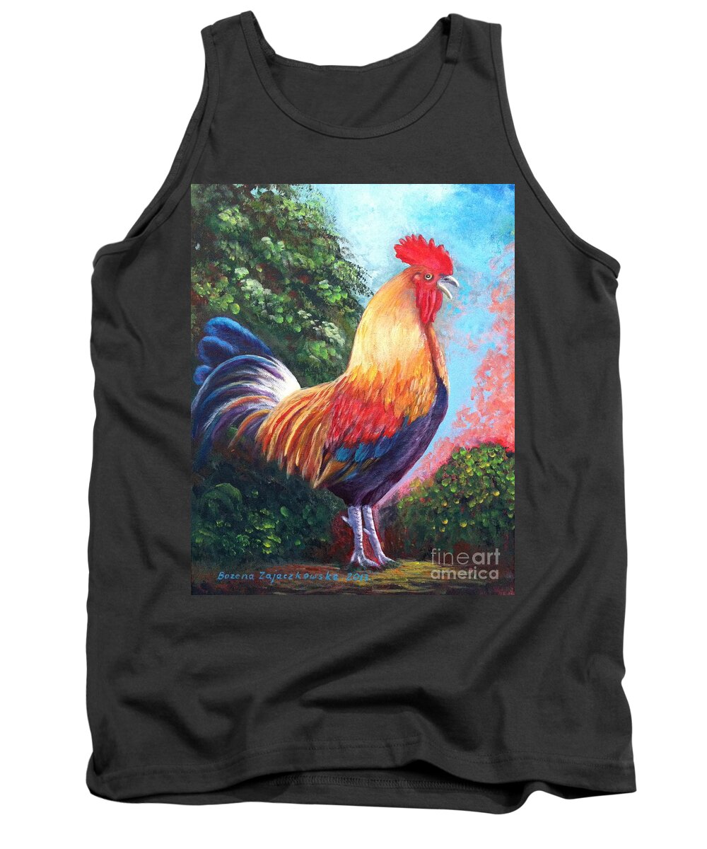 Rooster Tank Top featuring the painting Rooster for Elaine by Bozena Zajaczkowska