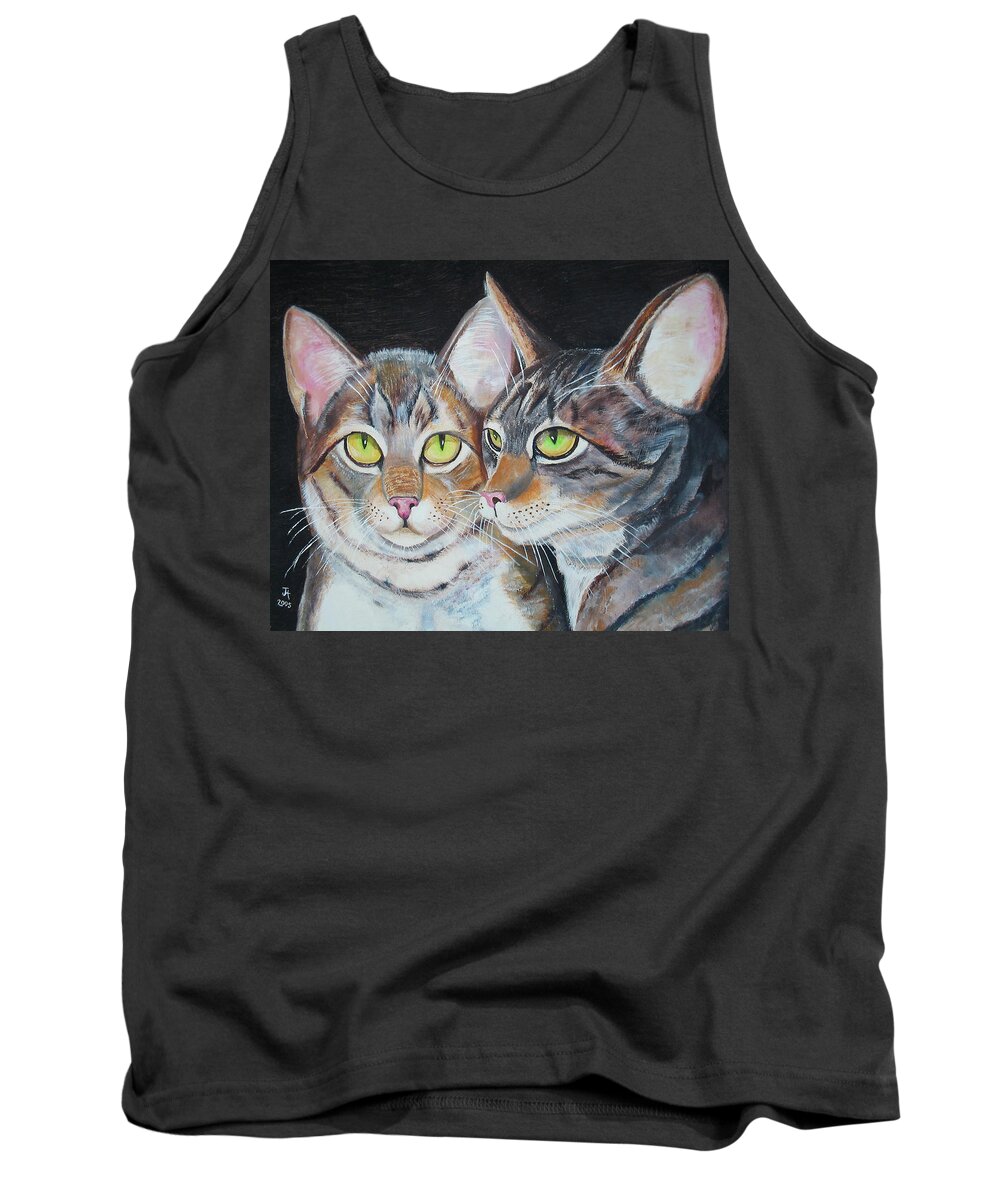 Cats Tank Top featuring the painting Scheming Cats by Thomas J Herring