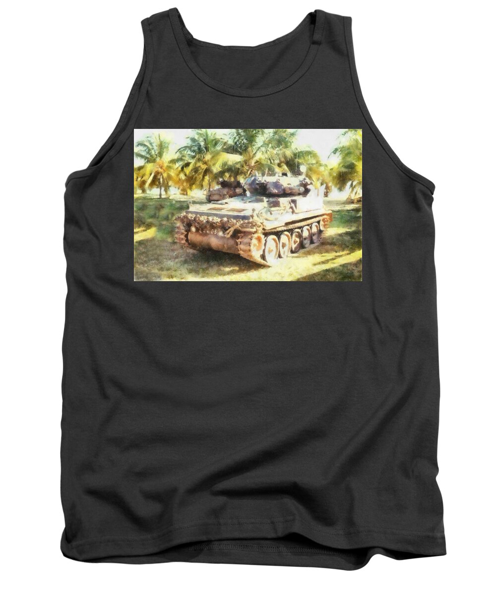Army Tank Top featuring the mixed media Scorpion CVRT 2 by Roy Pedersen
