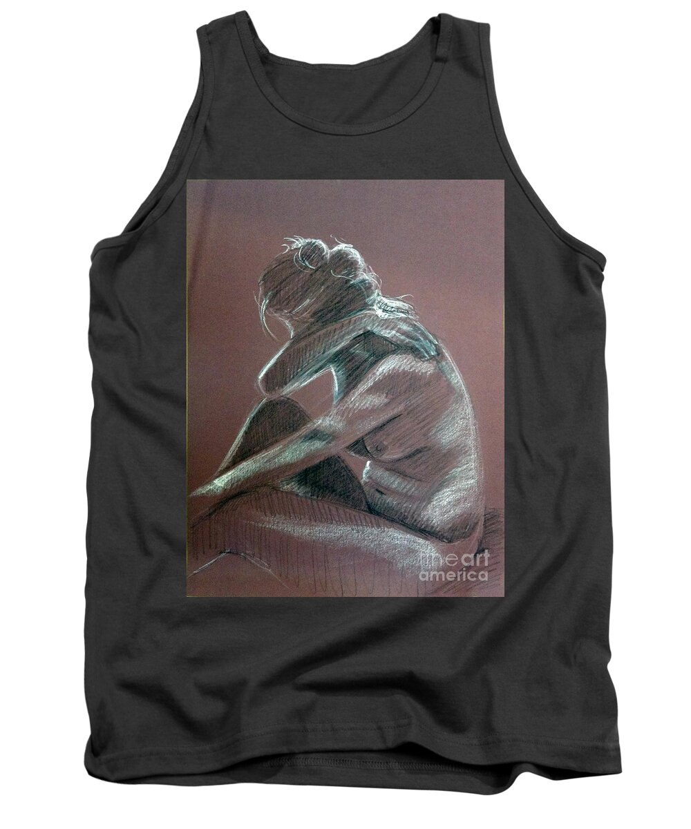 Life Drawing Tank Top featuring the drawing Seated woman side light by Barbara Oertli