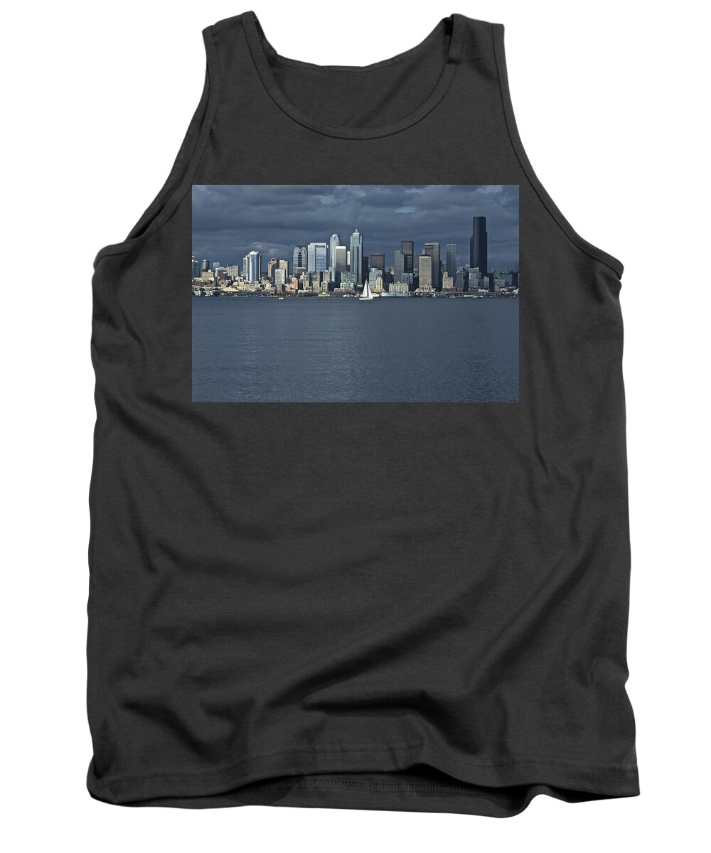 Night Photo Tank Top featuring the photograph Seattle Cityscape from Alki Beach by SC Heffner