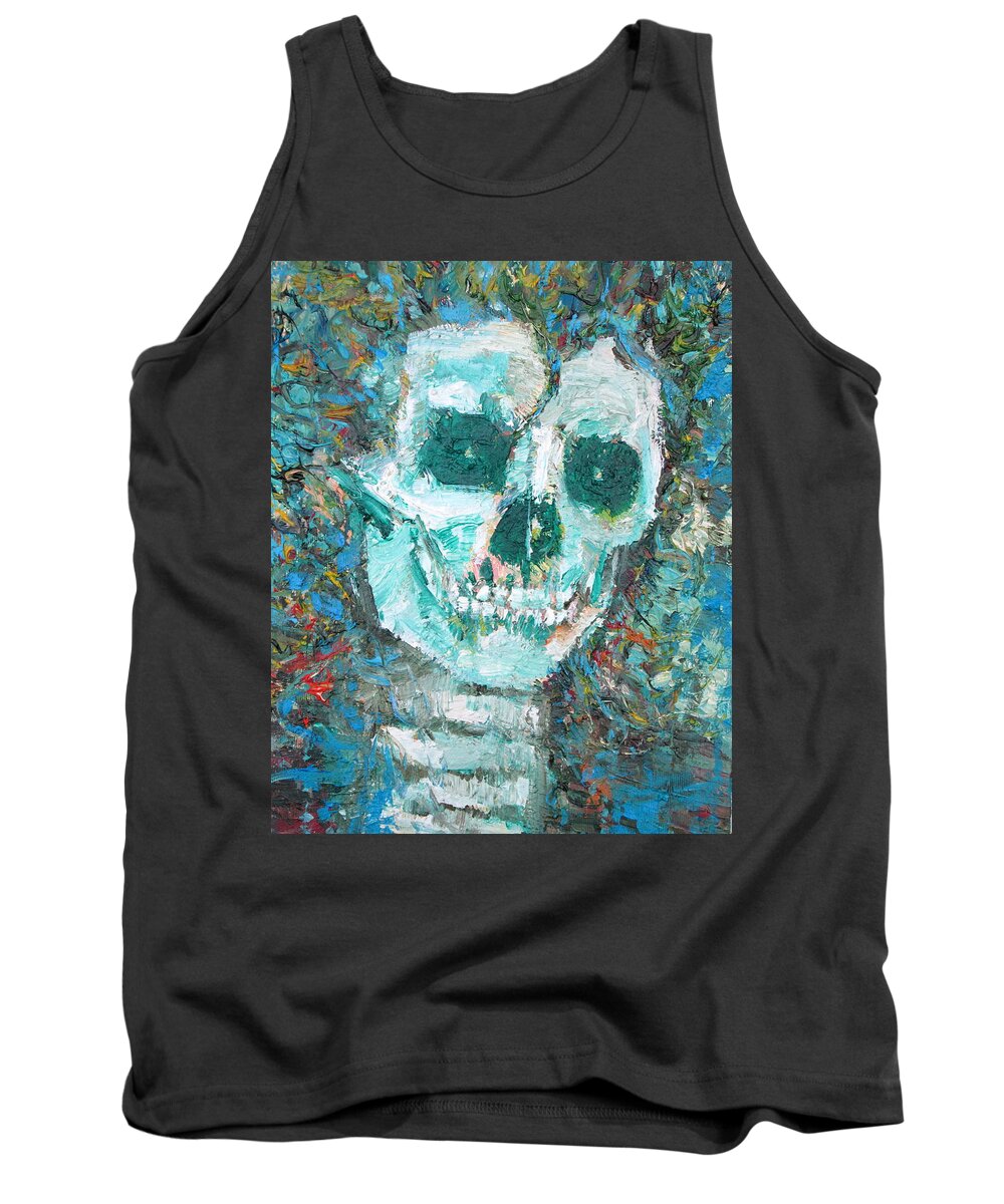 Skull Tank Top featuring the painting SKULL with THE SHINING in the eyes and CURLY-HAIRED by Fabrizio Cassetta
