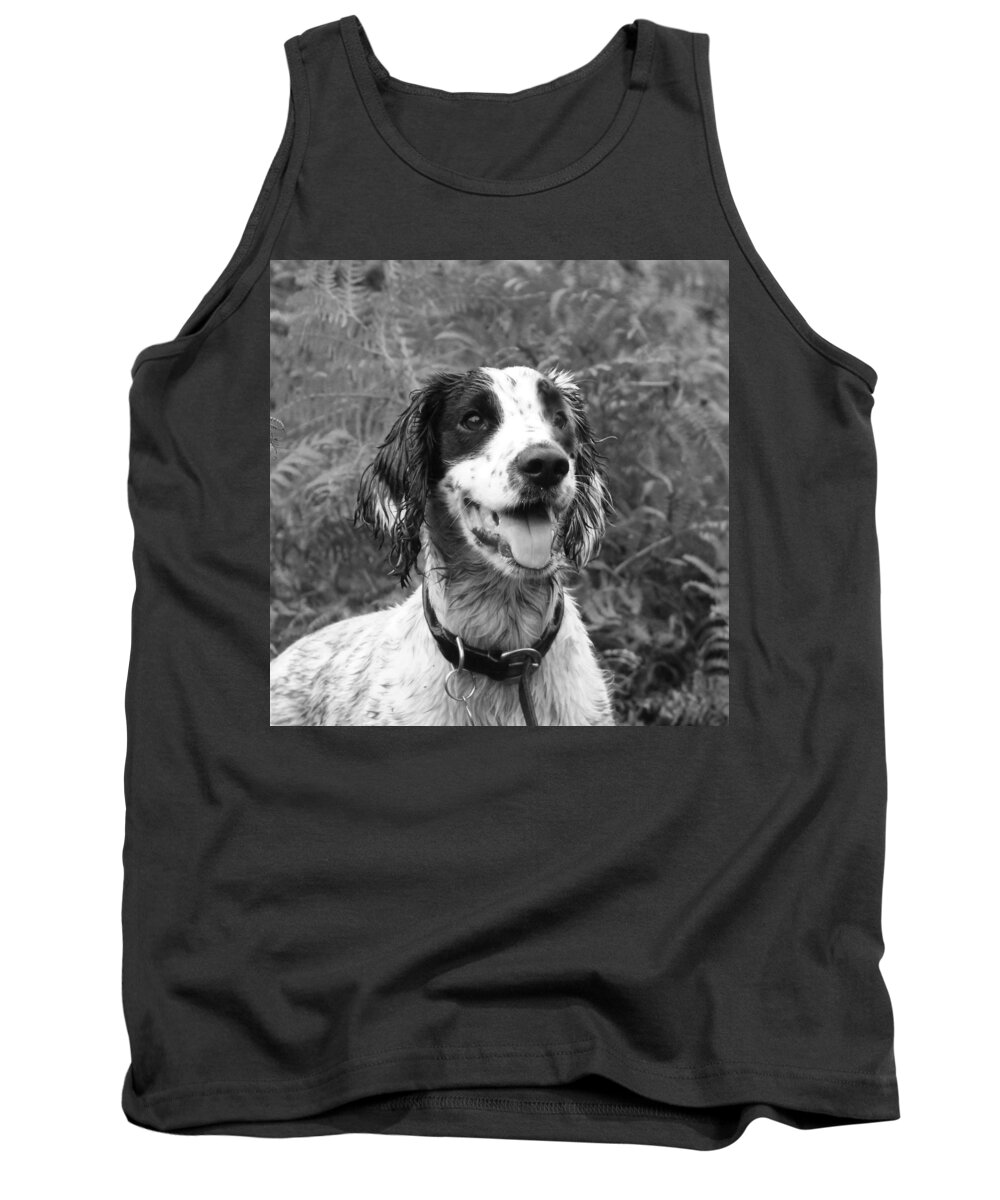 Dog Tank Top featuring the photograph Spaniel portrait in black and white by Tom Conway