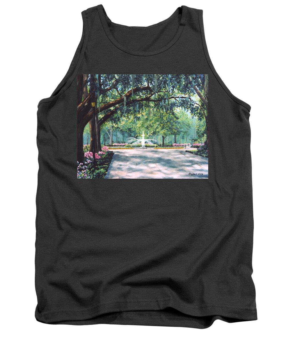 Savannah Tank Top featuring the painting Spring In Forsythe Park by Stanton Allaben