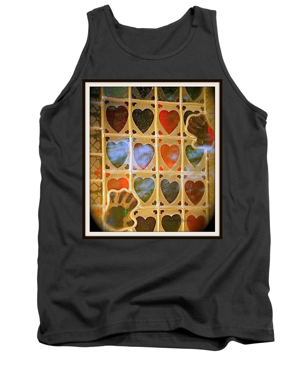 Stained Glass Tank Top featuring the photograph Stained Glass Hands and Hearts by Kathy Barney
