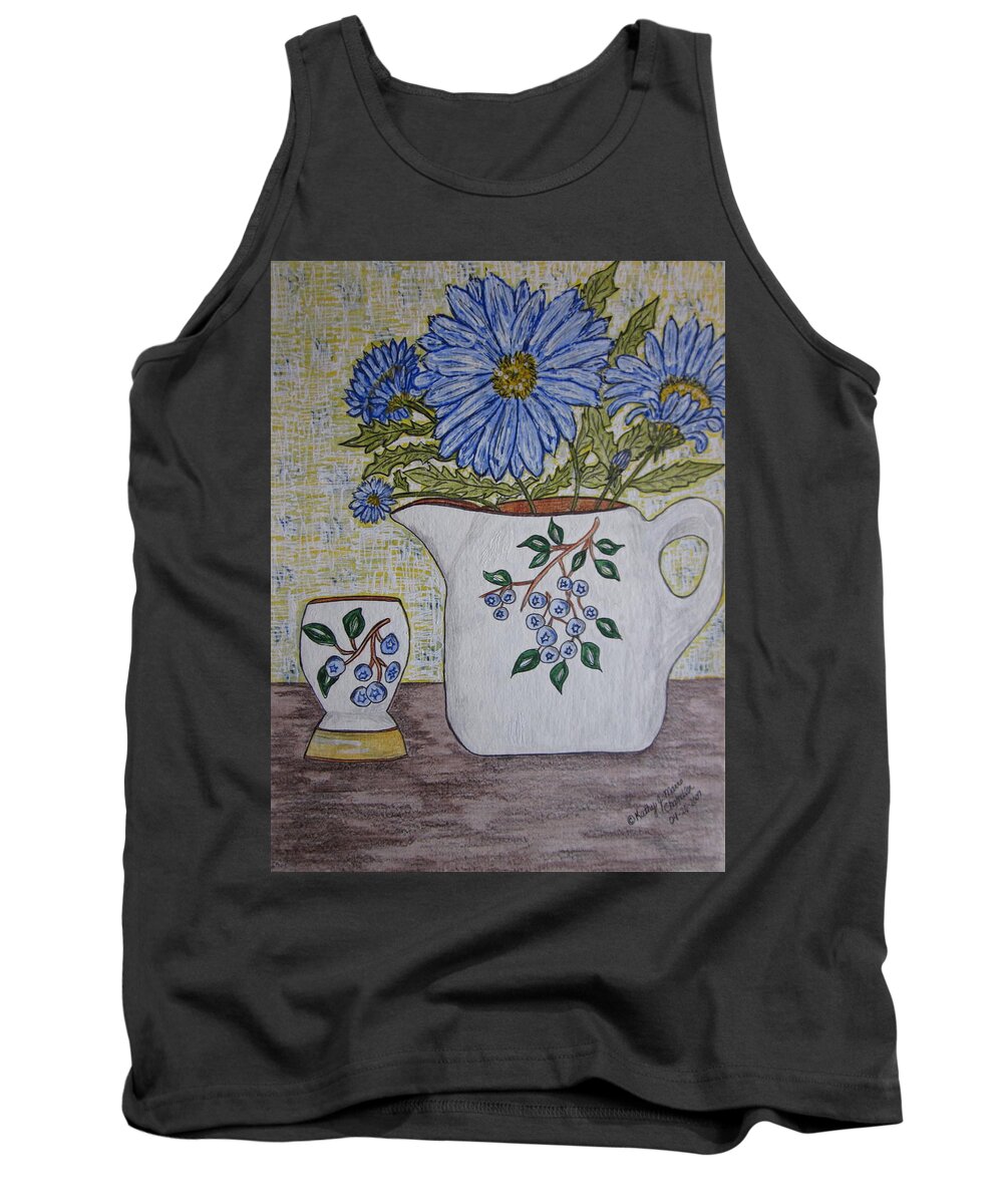 Stangl Blueberry Pottery Tank Top featuring the painting Stangl Blueberry Pottery by Kathy Marrs Chandler