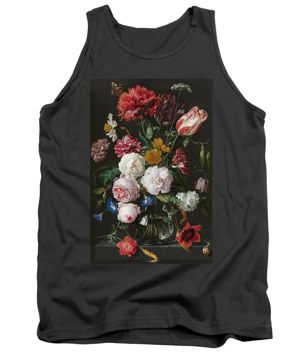 Flowers In Vase Tank Top featuring the painting Still Life With Flowers in Glass Vase by Jan Davidsz de Heem