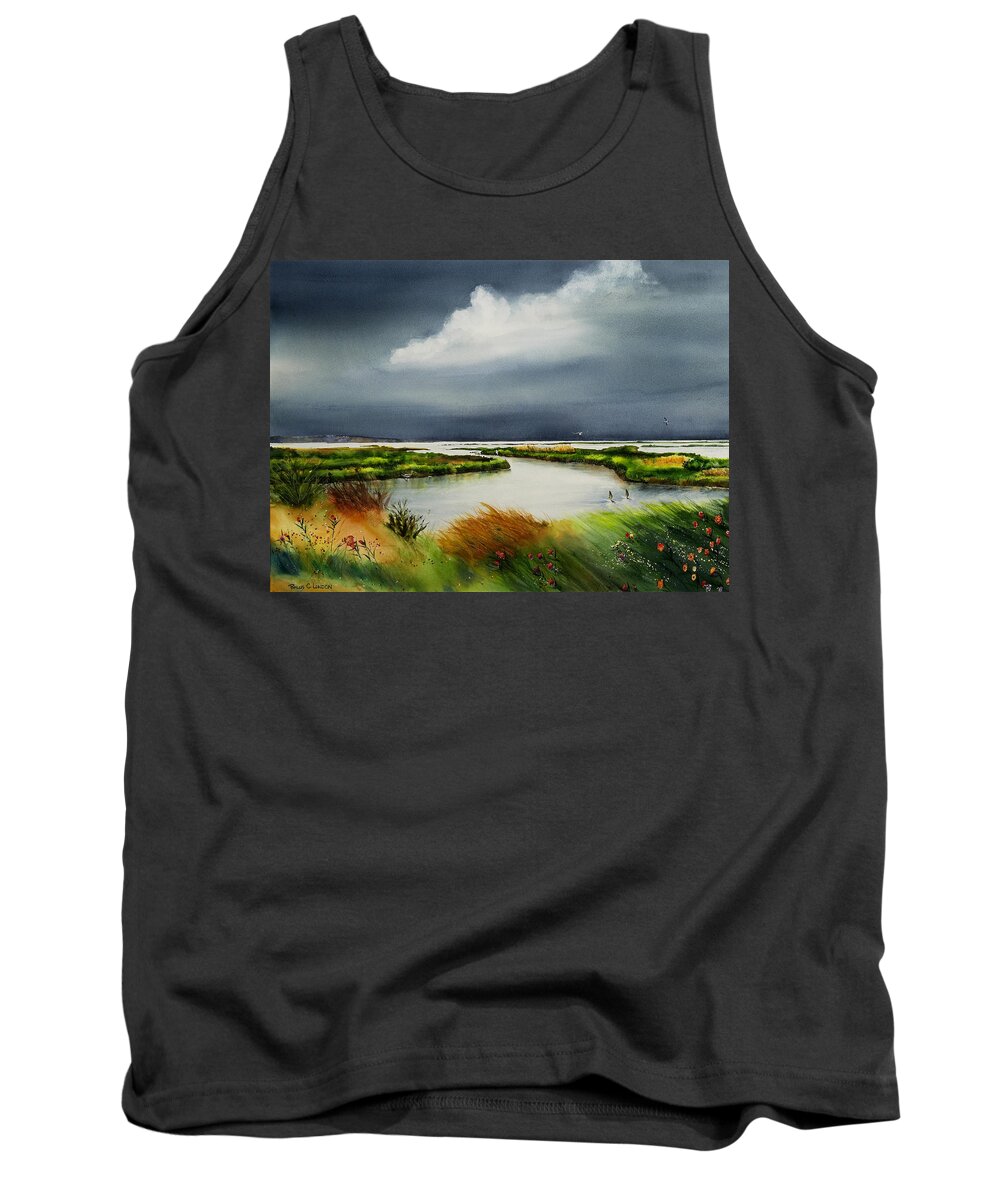 Marsh Tank Top featuring the painting Storm Watch by Phyllis London