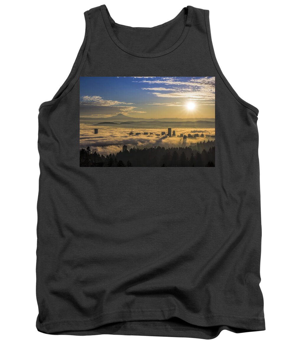Sunrise Tank Top featuring the photograph Sunrise over Foggy Portland by David Gn