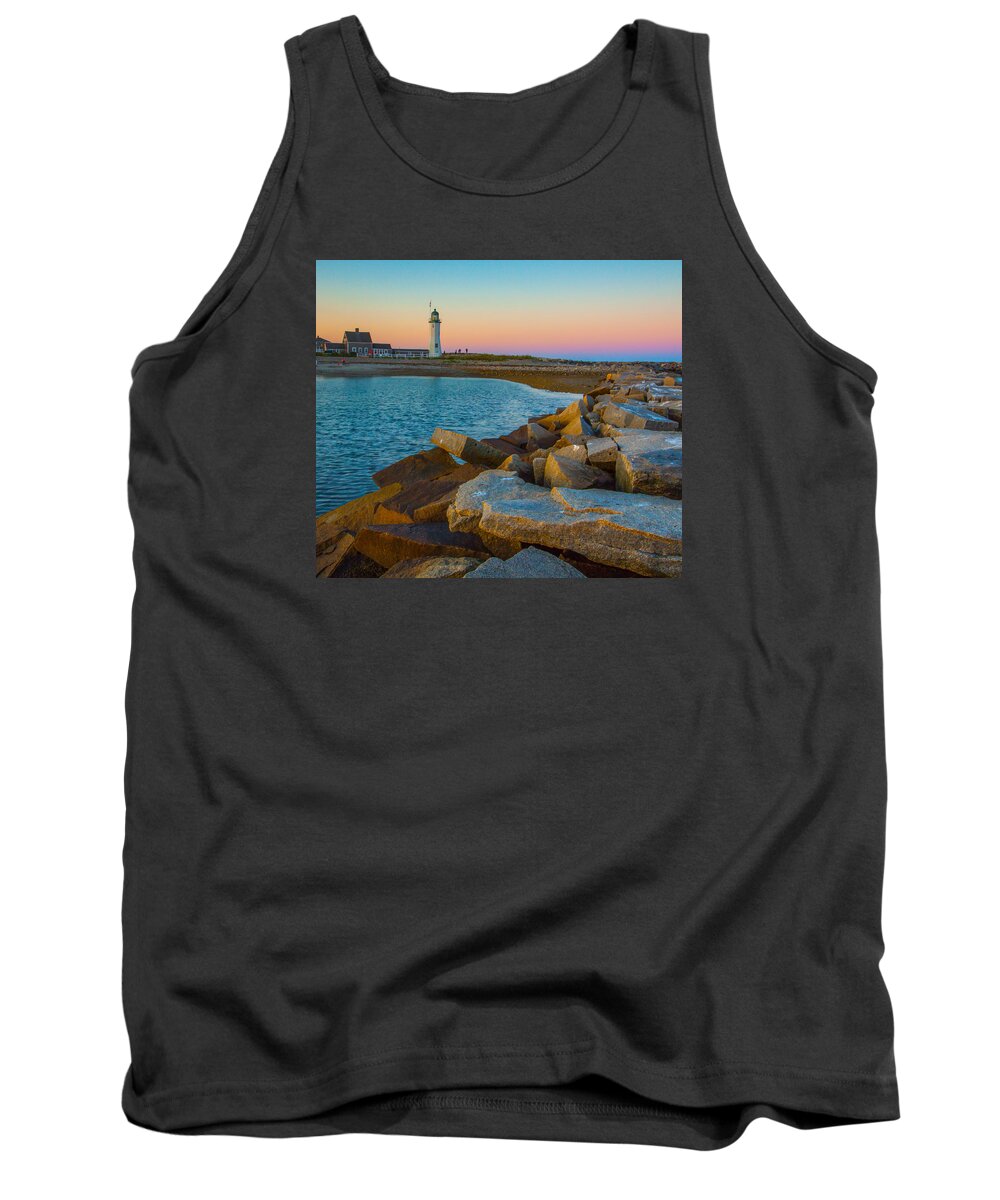 Sunset At Old Scituate Lighthouse Tank Top featuring the photograph Sunset at Old Scituate Lighthouse by Brian MacLean