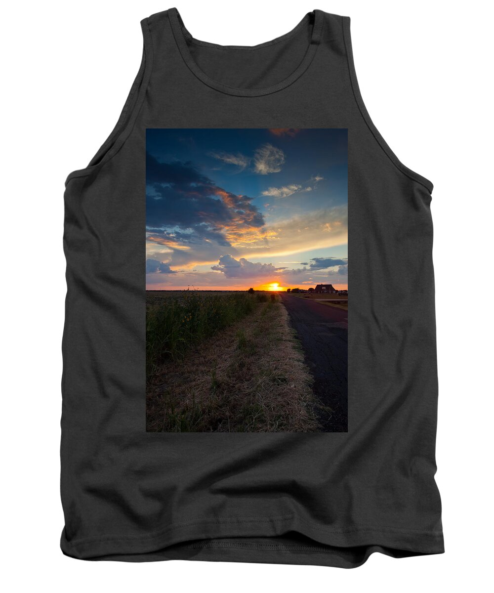 Sunset Tank Top featuring the photograph Sunset Down a Country Road by Mark Alder