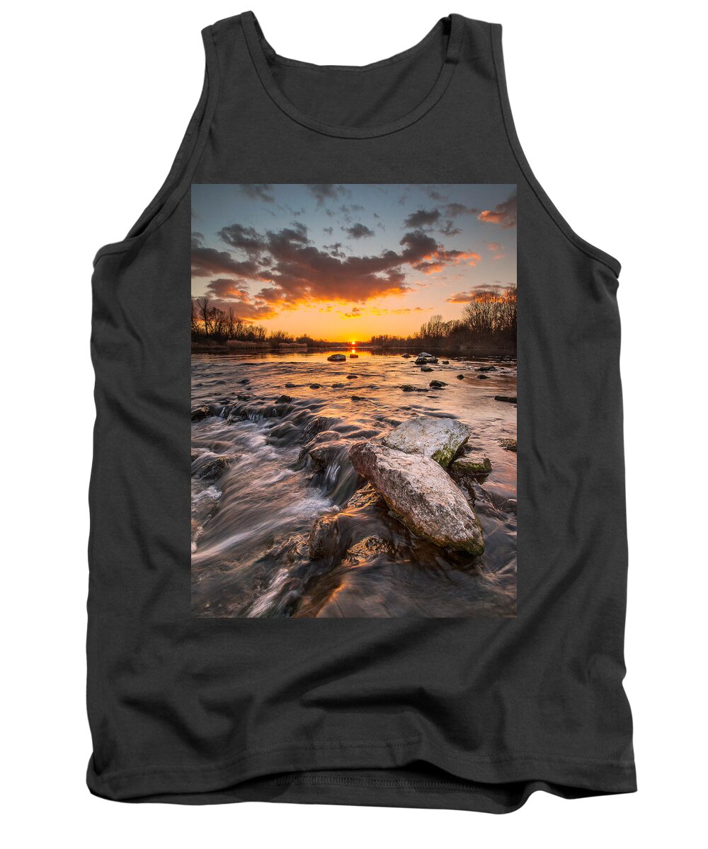 Landscape Tank Top featuring the photograph Sunset on river by Davorin Mance