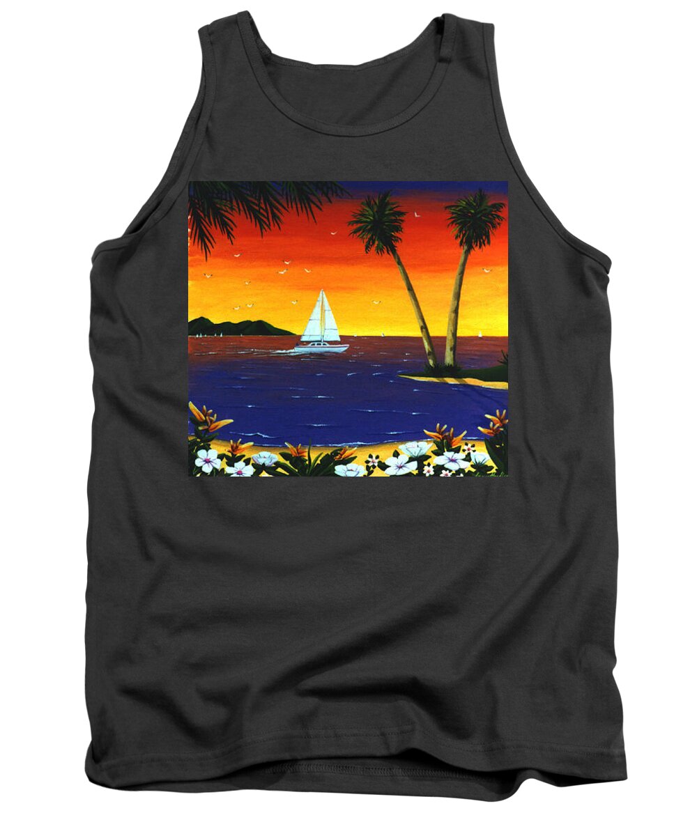 Sunset Tank Top featuring the painting Sunset Sails by Lance Headlee