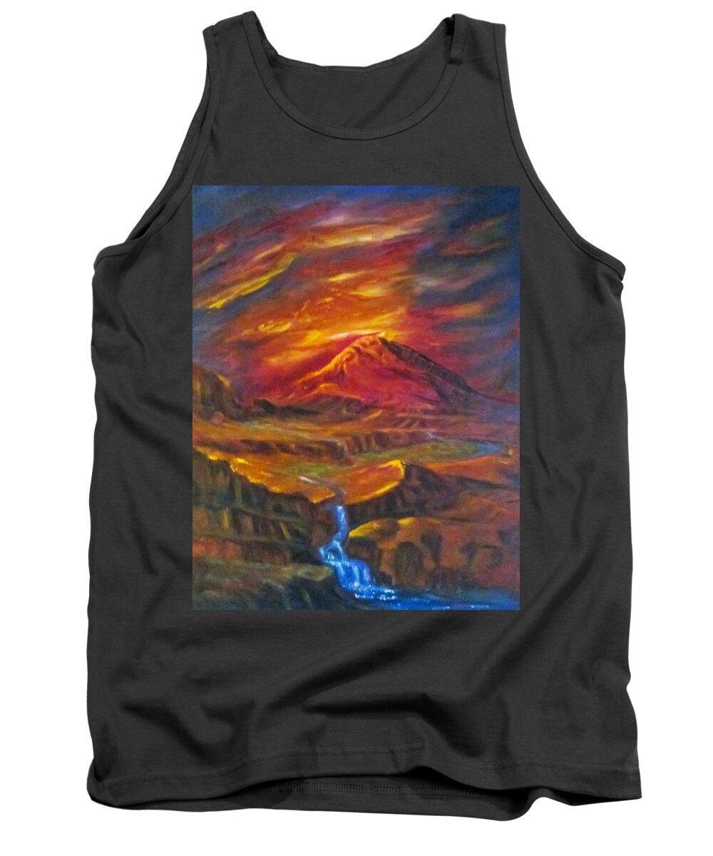 Landscape Tank Top featuring the painting Sunset by Sherry Strong