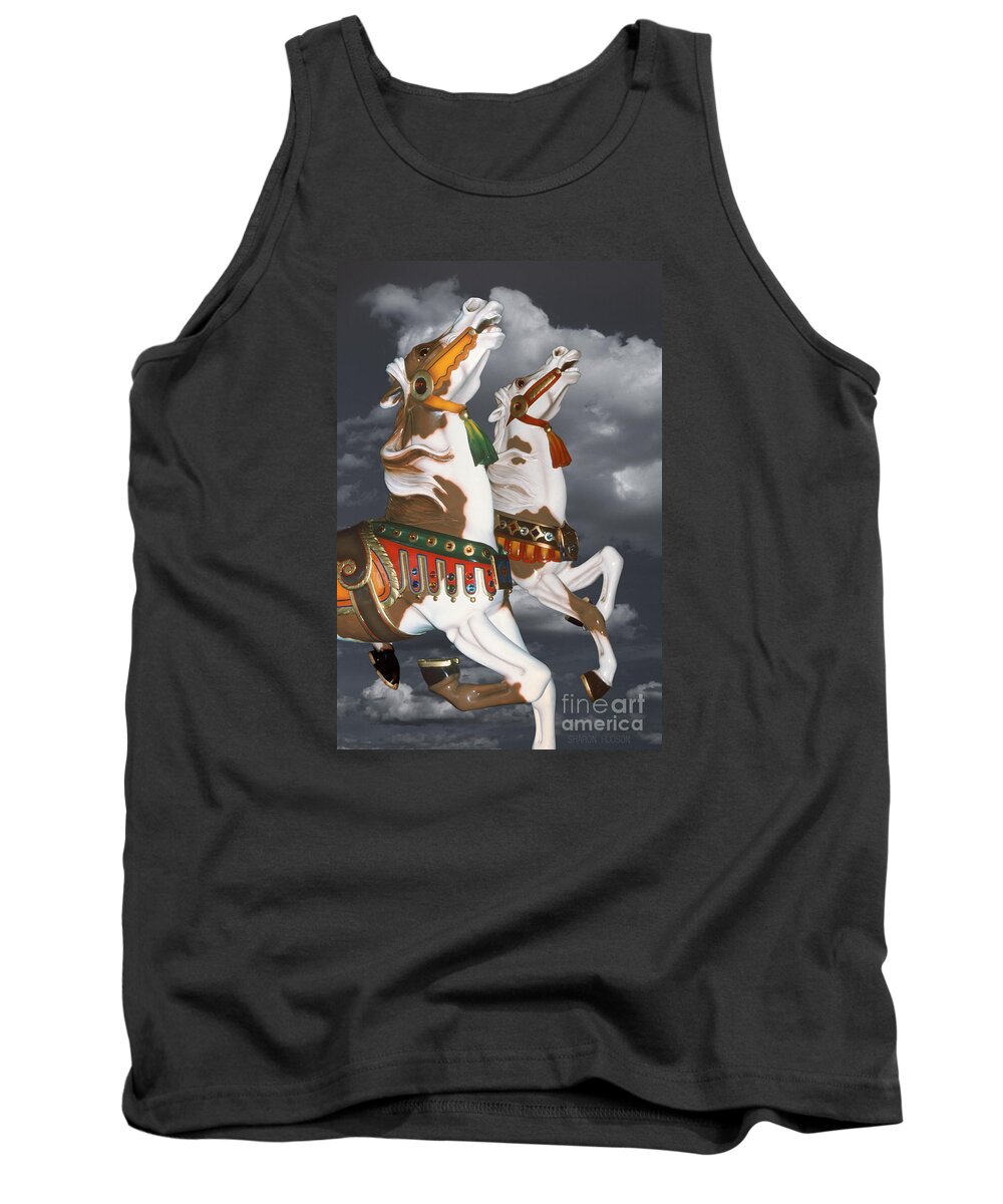 Carousel Tank Top featuring the photograph surreal carousel horses - Flying Pintos by Sharon Hudson