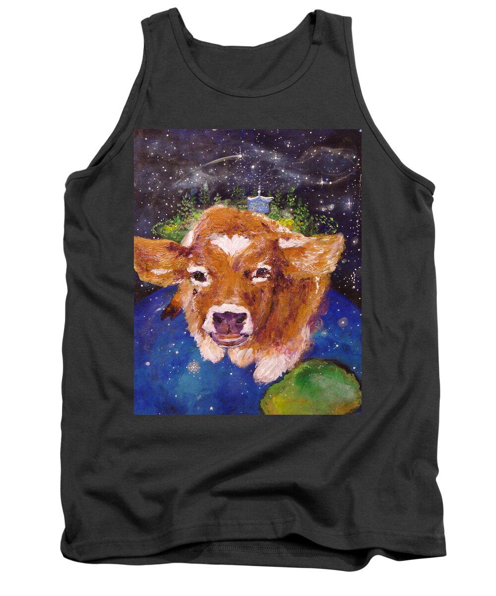 Cow Tank Top featuring the painting Sweet Buttercup by Ashleigh Dyan Bayer